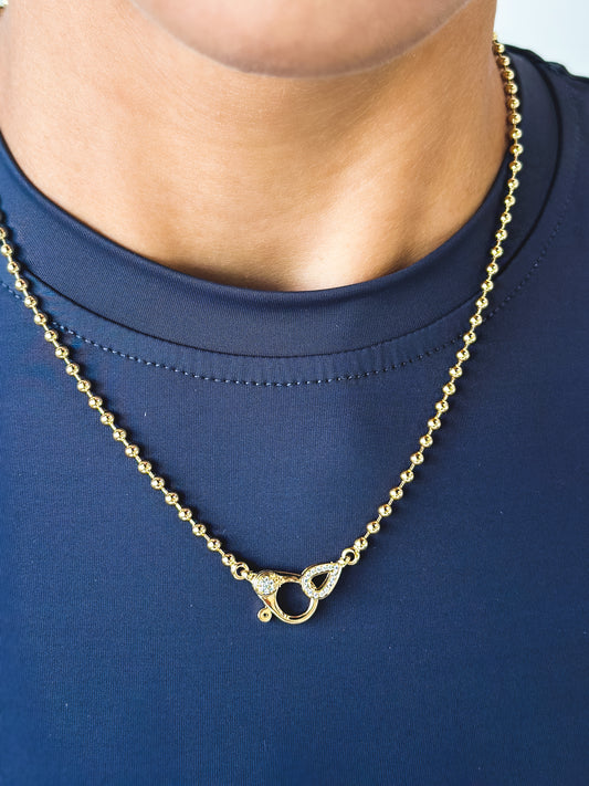 "Liora" Small Link Chain Necklace in 14K Yellow Gold with Teardrop Diamond Clasp