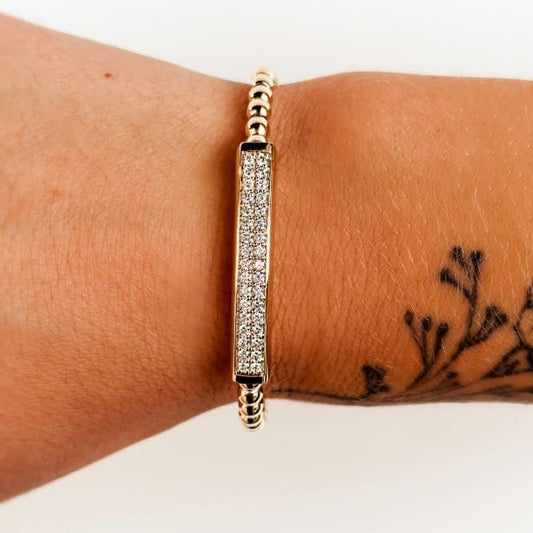 "Lydia" Diamond Bar Bead Bracelet in 14K Yellow Gold