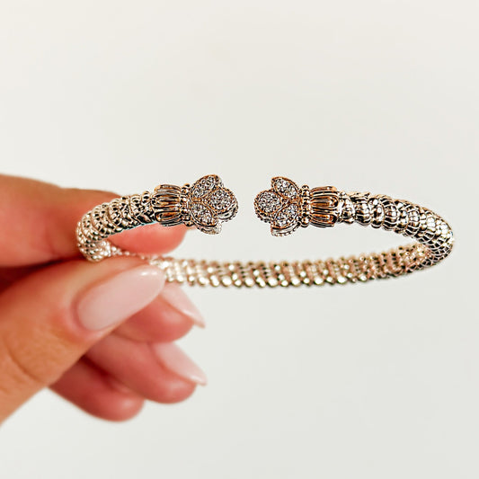 Vahan - 14K Gold & Sterling Silver Cuff Bracelet with Leaf Diamonds