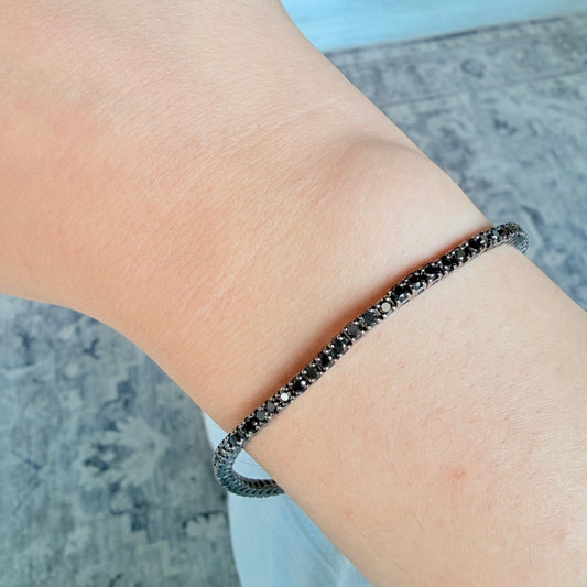 Stretch Black Diamond Tennis Bracelet in 14K White Gold with Black Rhodium - 2.80ct