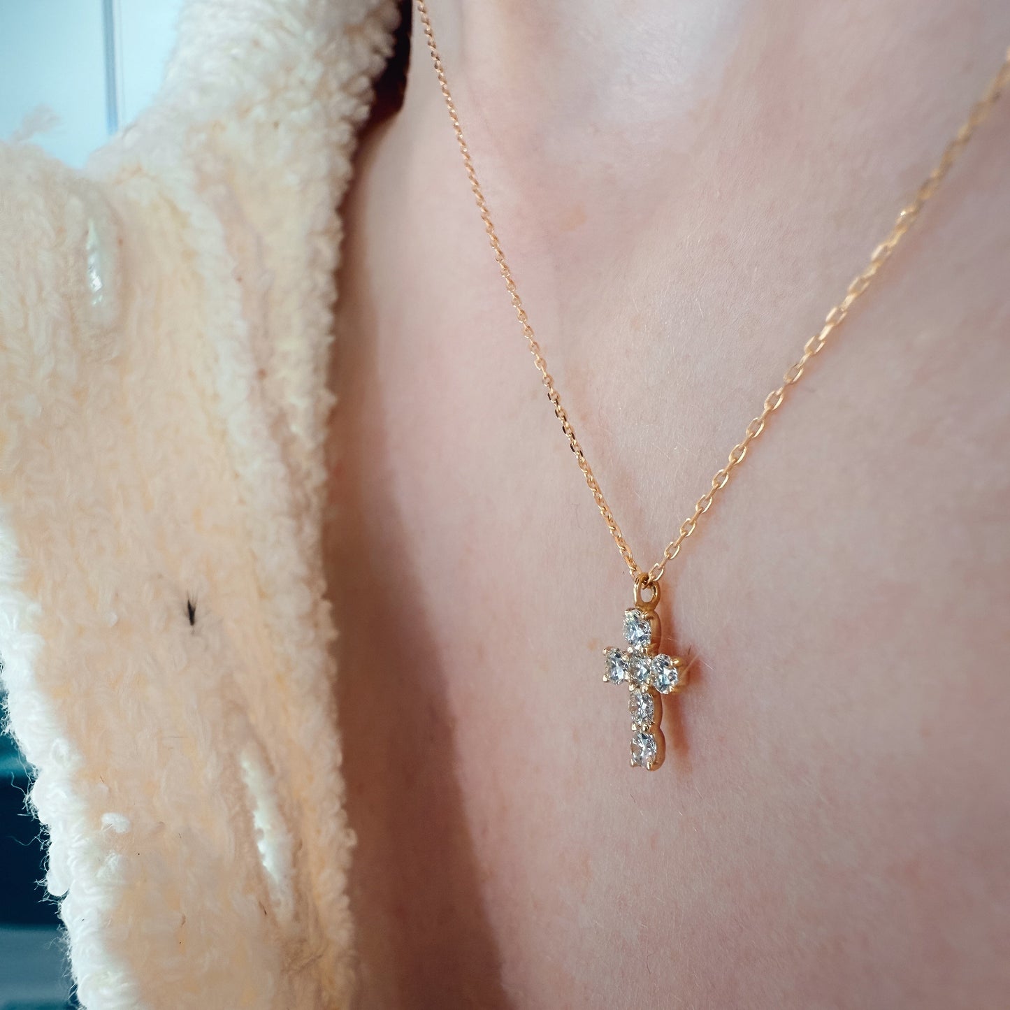 "Mary" 18K Gold and Diamond Cross Necklace