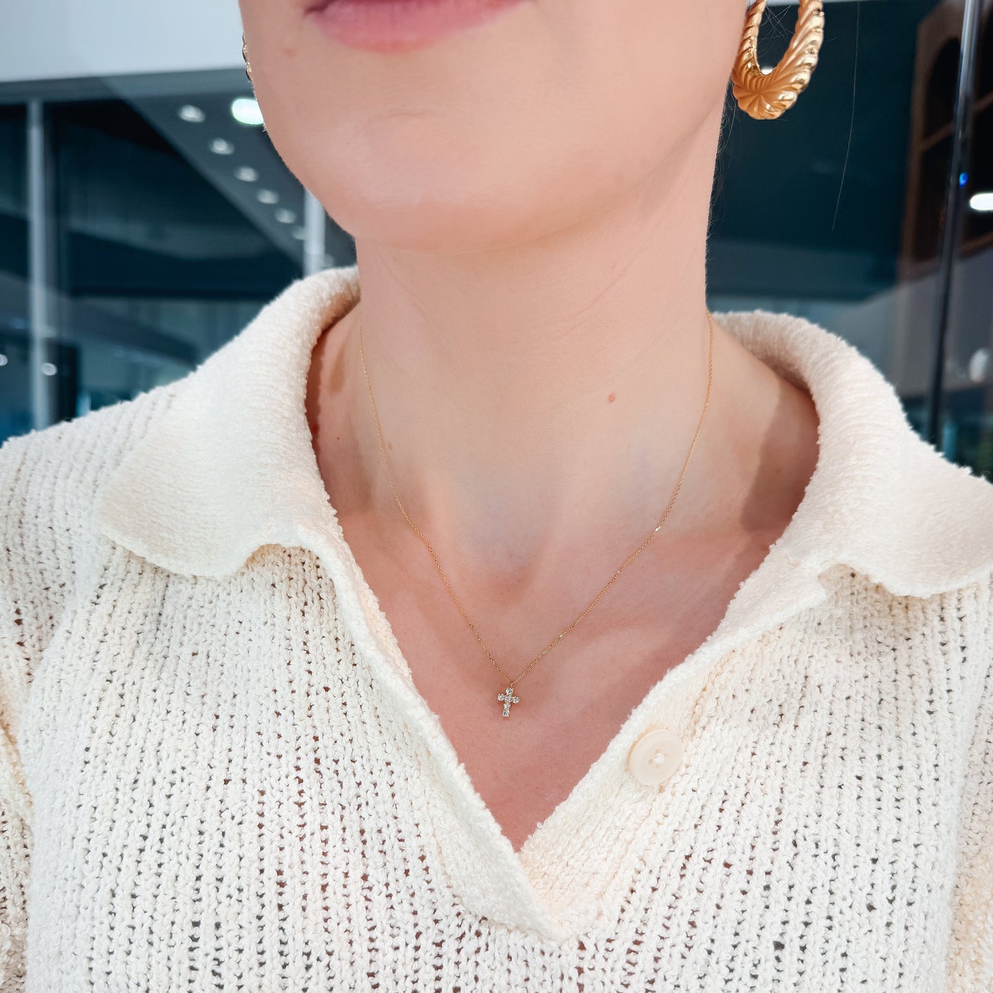 "Mary" 18K Gold and Diamond Cross Necklace