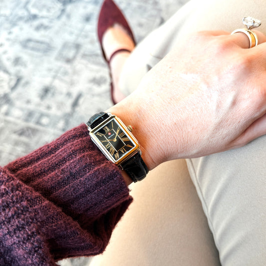 MICHELE - Deco Park 18K Gold-Plated Leather Strap Watch