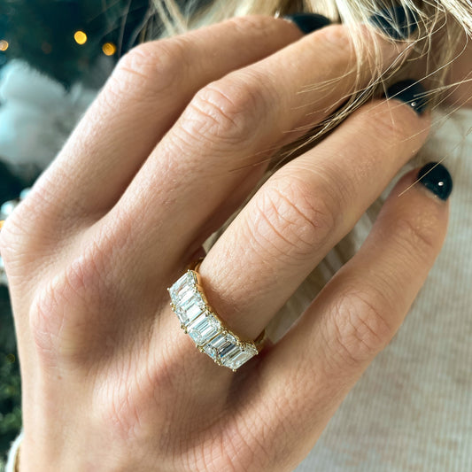 Lab Grown Emerald Cut Diamond Women's Band in 14K Yellow Gold