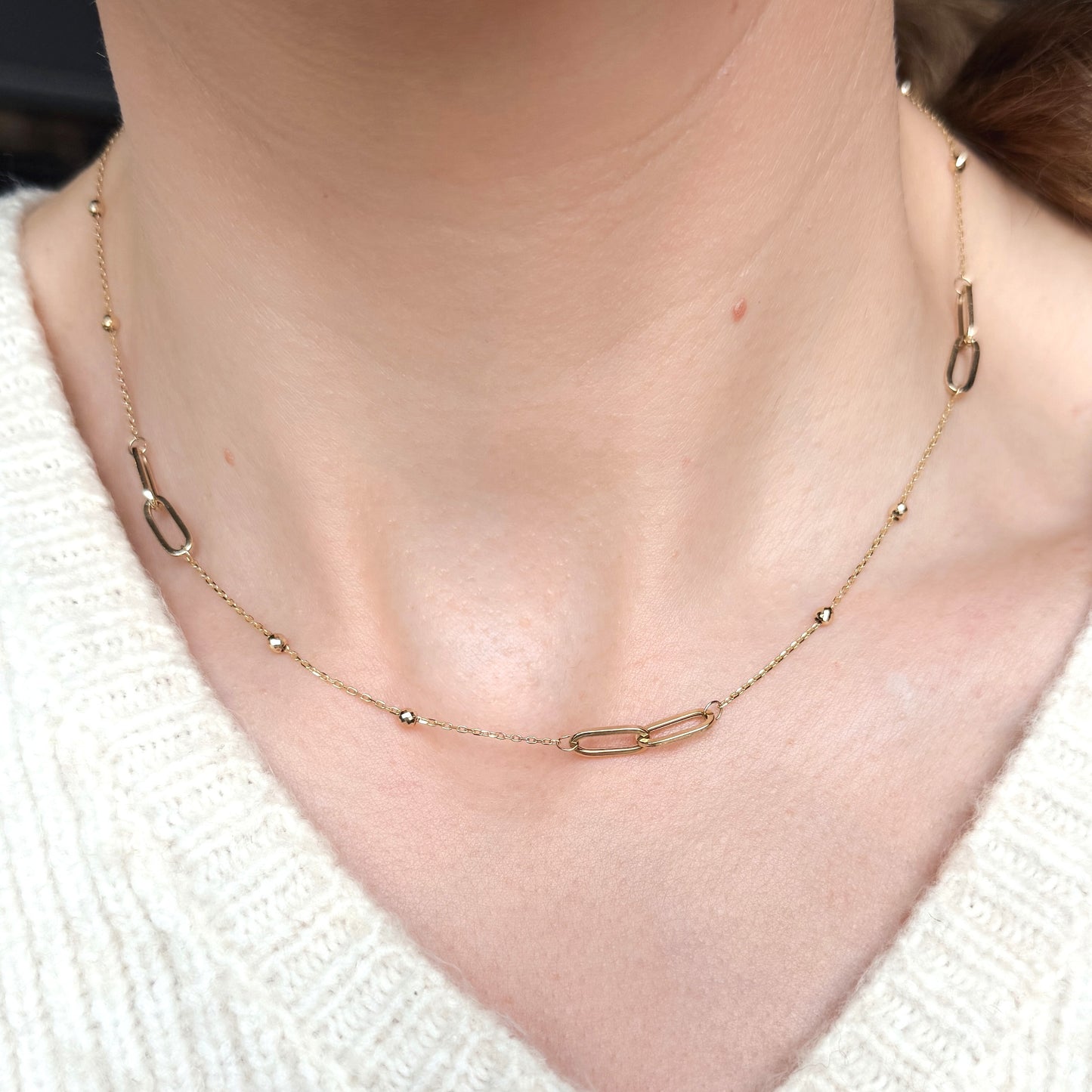 Roset Gold Label "Juniper" 10K Polished Diamond-cut Link Necklace