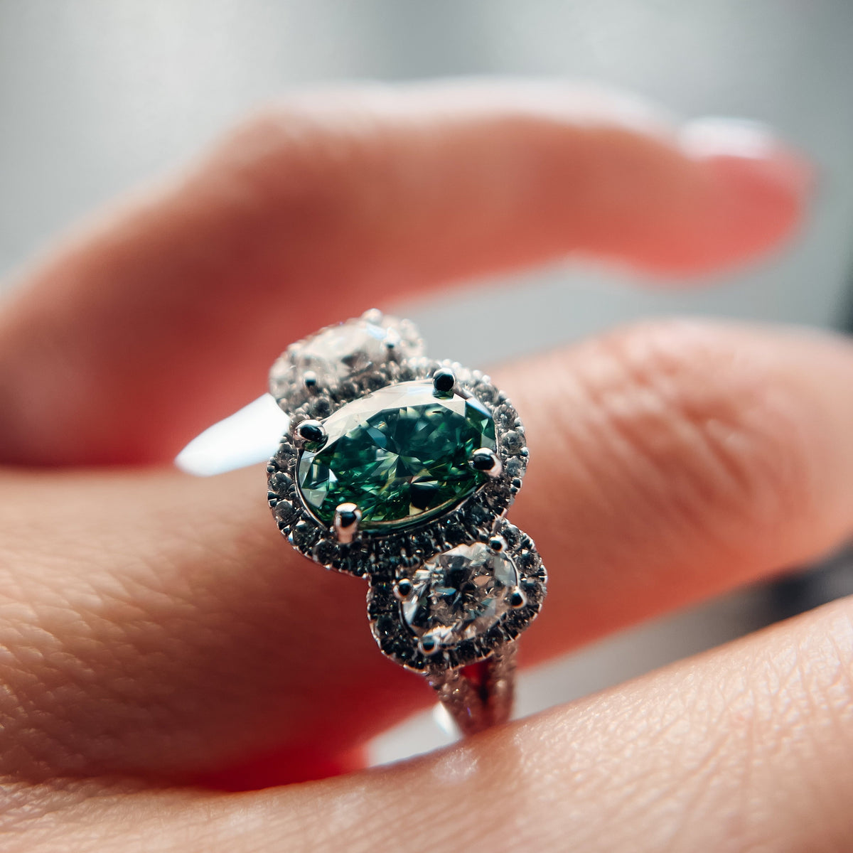 The "Marj" 14K White Gold Lab Grown Vivid Green Diamond Ring Venetti