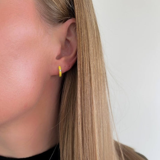 EF Collection - 14K Diamond Yellow Enamel Huggie Earrings