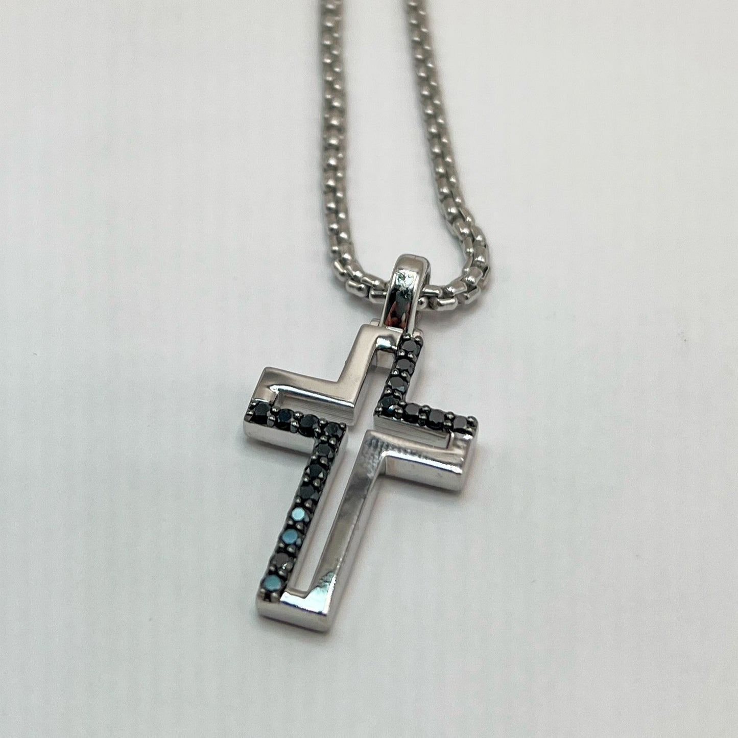 "Jordan" Silver Cross Pendant with Black Diamonds