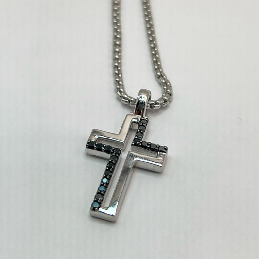 "Jordan" Silver Cross Pendant with Black Diamonds