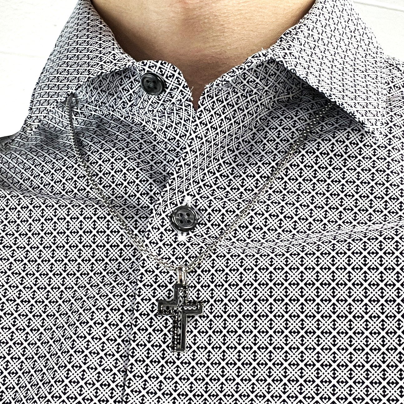 "Jordan" Silver Cross Pendant with Black Diamonds