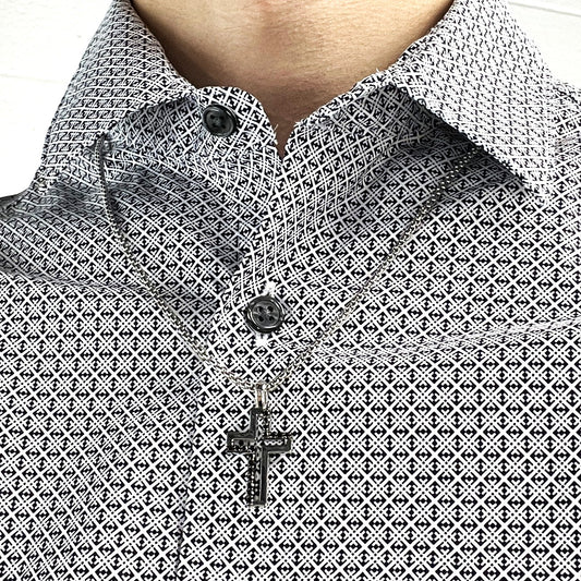 "Jordan" Silver Cross Pendant with Black Diamonds