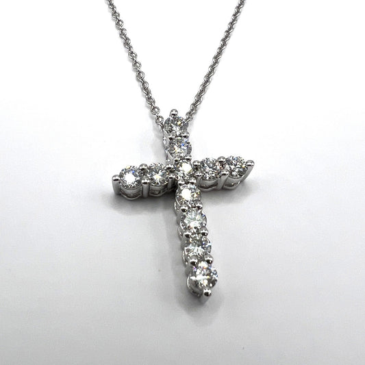 "Seren" Diamond Cross Necklace in 14K White Gold – 1.0 tcw Lab-Grown