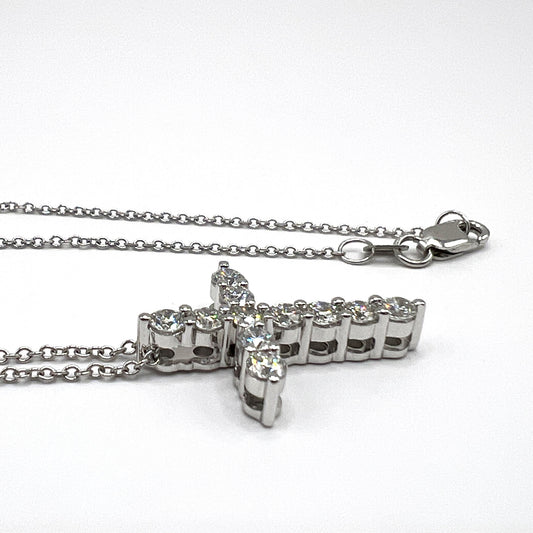 "Seren" Diamond Cross Necklace in 14K White Gold – 1.0 tcw Lab-Grown