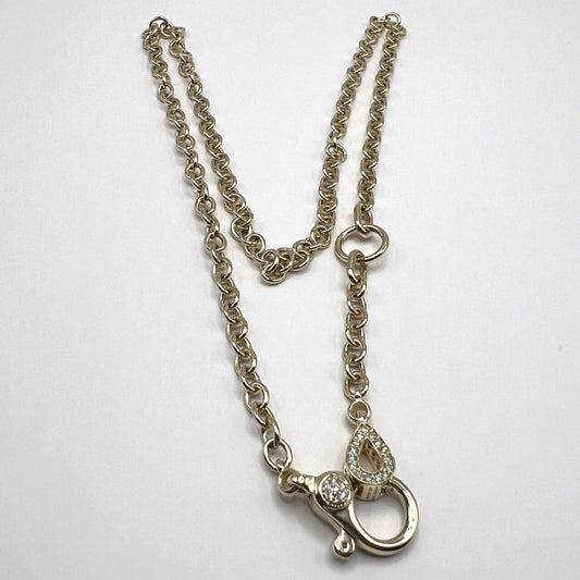 "Liora" Small Link Chain Necklace in 14K Yellow Gold with Teardrop Diamond Clasp