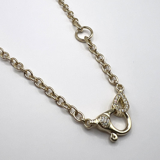 "Liora" Small Link Chain Necklace in 14K Yellow Gold with Teardrop Diamond Clasp