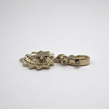 "Sable" Mini Shield Pendant in 14k Gold with Diamond Cross and Diamond Clasp