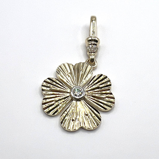 "Claire" Gold Clover Pendant with Center Diamond in 14K Two-Tone Gold