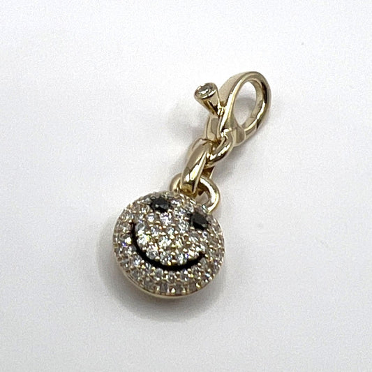 "Vera" Mini Smiley Face Charm in 14K Yellow Gold with Diamond Clasp