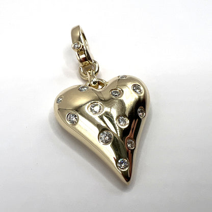 "Catalina" Puff Heart Pendant in 14K Yellow Gold and Large Diamond Clasp