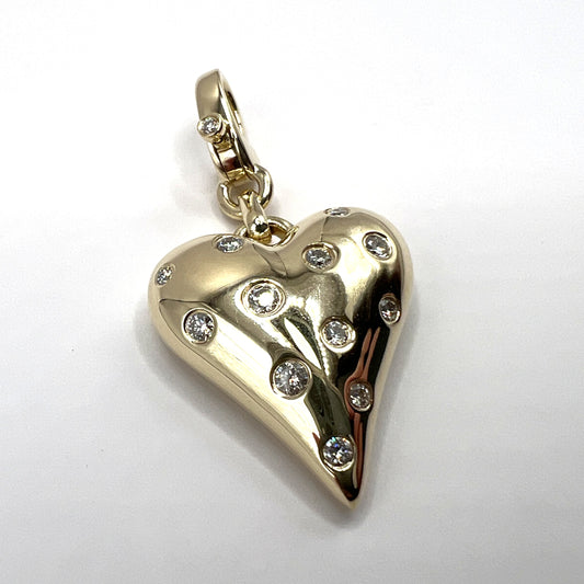 "Catalina" Puff Heart Pendant in 14K Yellow Gold and Large Diamond Clasp
