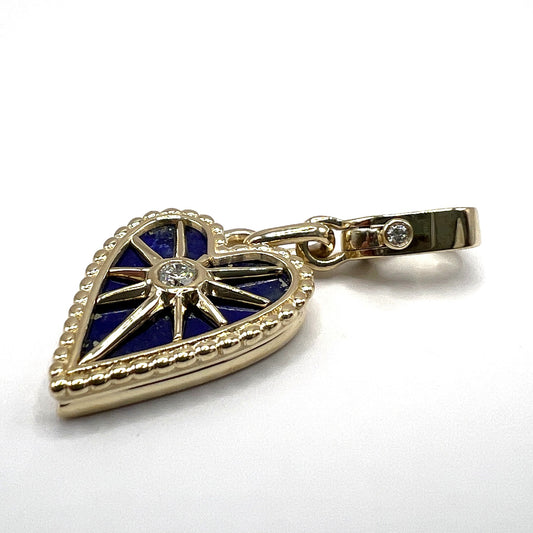 "Lucia" Lapis Heart Pendant in 14K Yellow Gold with Diamonds