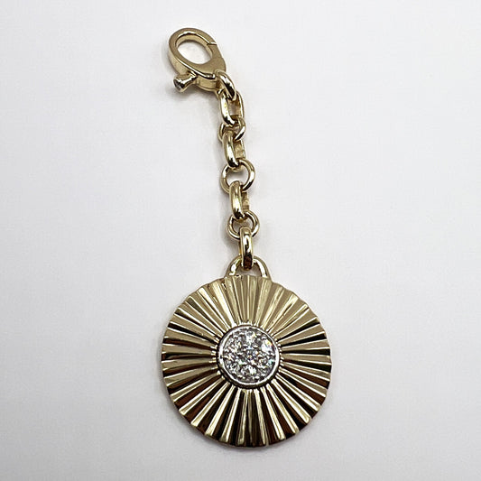 "Ida" Round Disk Pendant in 14K Yellow Gold with Pavé Diamonds