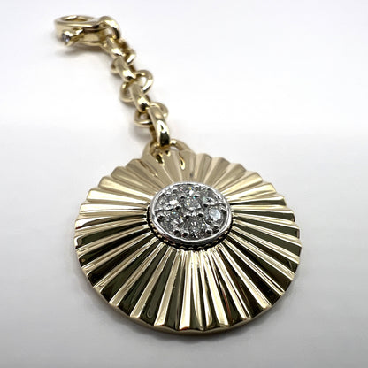 "Ida" Round Disk Pendant in 14K Yellow Gold with Pavé Diamonds