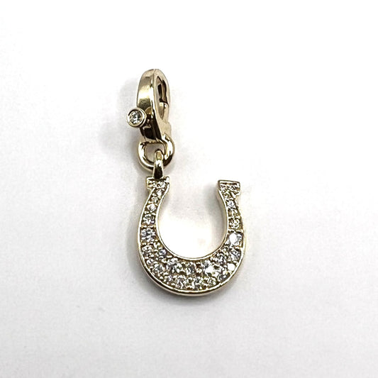 "Dixie" Mini Horseshoe Charm in 14K Yellow Gold with Diamond Clasp