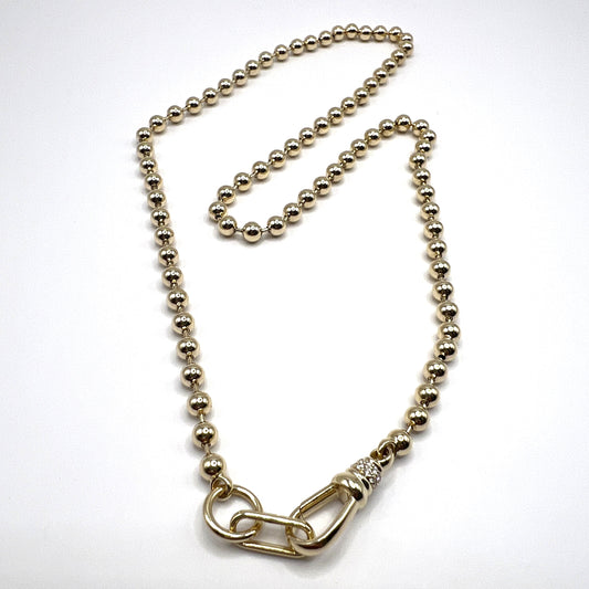 "Scarlett" Bead Chain Necklace in 14K Yellow Gold with Large Diamond Clasp