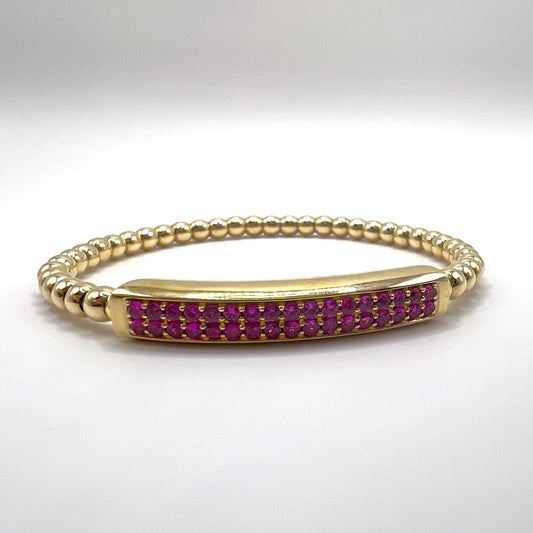 "Tina" Pink Sapphire Bar Bead Bracelet in 14K Yellow Gold