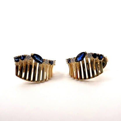 Roman & Jules 14K Yellow Gold Diamond and Sapphire "Crown" Earrings