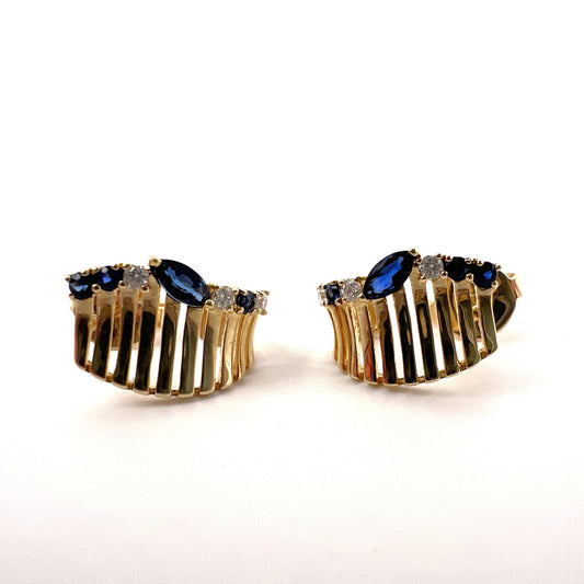 Roman & Jules 14K Yellow Gold Diamond and Sapphire "Crown" Earrings