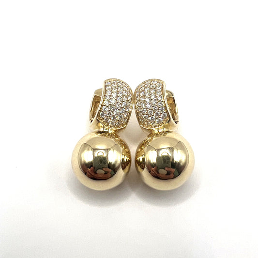 "Peyton" Pave Diamond Ball Huggie Earrings in 14K Yellow Gold