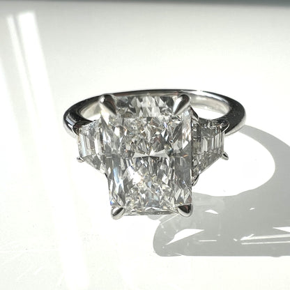 3 Stone Lab Grown Radiant Diamond Engagement Ring in 14K White Gold