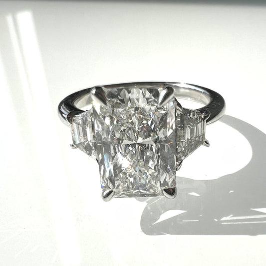 3 Stone Lab Grown Radiant Diamond Engagement Ring in 14K White Gold