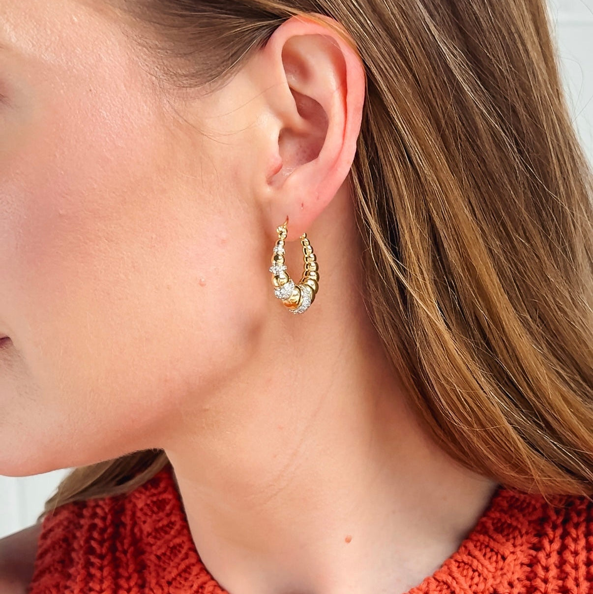 "Alexandra" 18k Gold Hoop Earrings with Diamonds