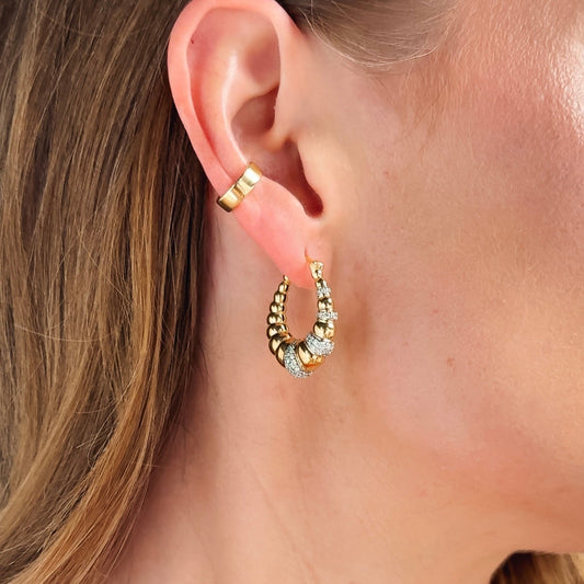 "Alexandra" 18k Gold Hoop Earrings with Diamonds