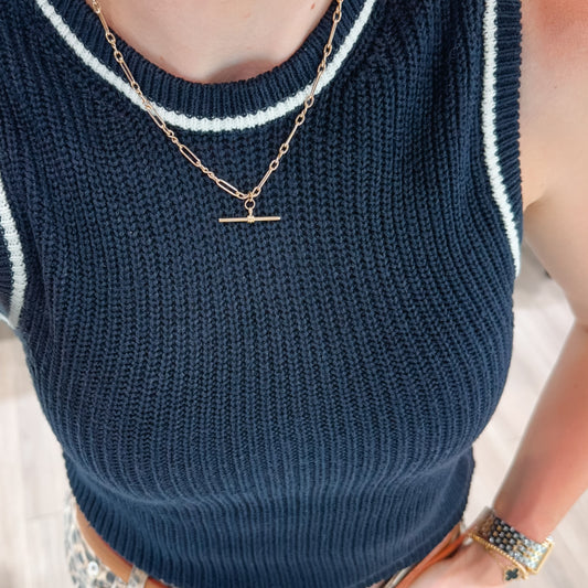 "Desirae" 10K Polished Fancy Link Bar Necklace