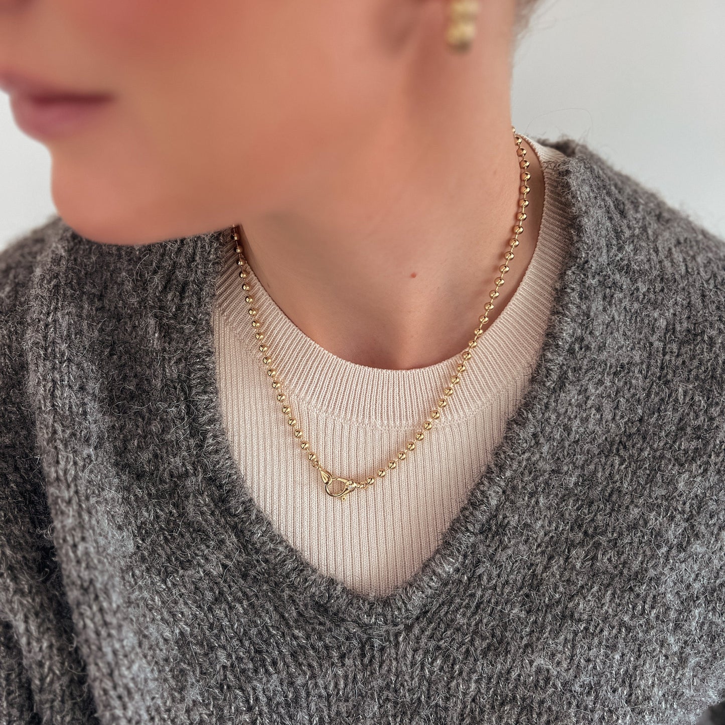 "Athena" 14K Yellow Gold Bead Chain Necklace – 20"