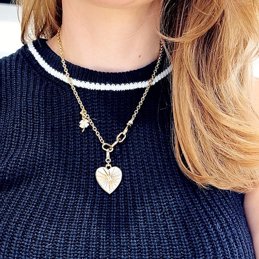 "Layla" Heart Pendant with Diamonds and Mother of Pearl Set in 14K Yellow Gold