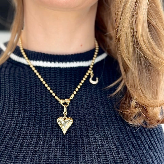 "Catalina" Puff Heart Pendant in 14K Yellow Gold and Large Diamond Clasp
