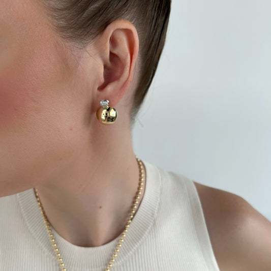 "Elsie" Large Pave Diamond Button Earrings in 14K Yellow Gold