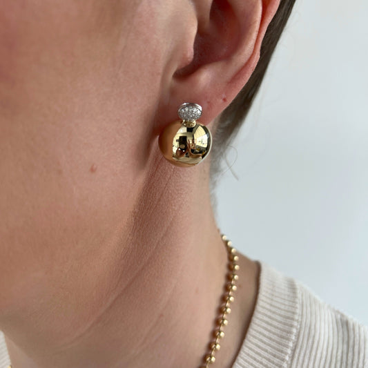 "Elsie" Large Pave Diamond Button Earrings in 14K Yellow Gold Aspery & Guldag