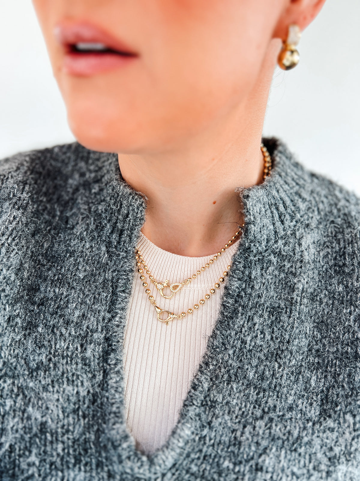 "Liora" Small Link Chain Necklace in 14K Yellow Gold with Teardrop Diamond Clasp