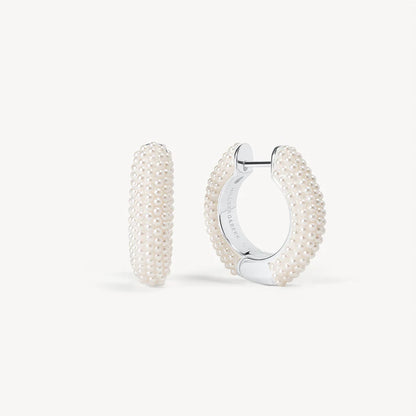 H&B White Pearl Hoop Earrings