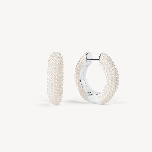 H&B White Pearl Hoop Earrings