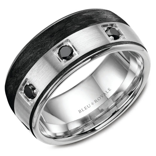 Bleu Royale 14K White Gold and Carbon Fiber Men's Ring RYL-019WBD85
