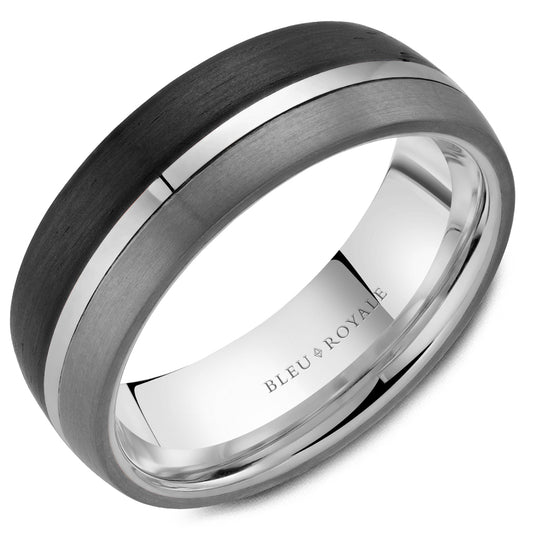 Bleu Royale 14K White Gold and Forged Carbon and Tantalum Men's Ring RYL-203WBT75-M10