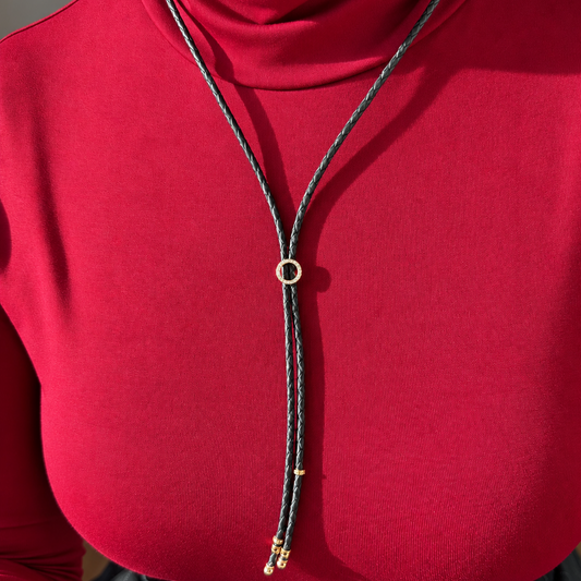 CANDY BLACK LICORICE Braided Bolo Leather Necklace