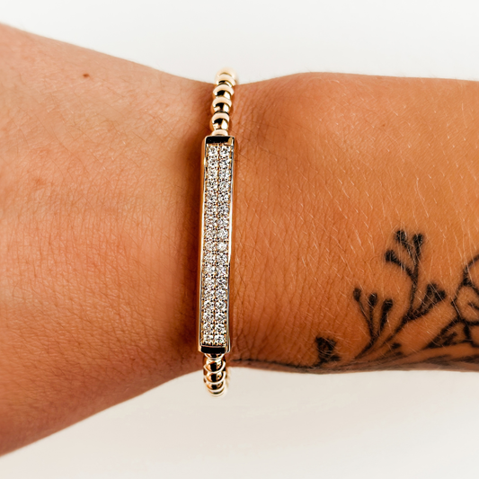 "Lydia" Diamond Bar Bead Bracelet in 14K Yellow Gold